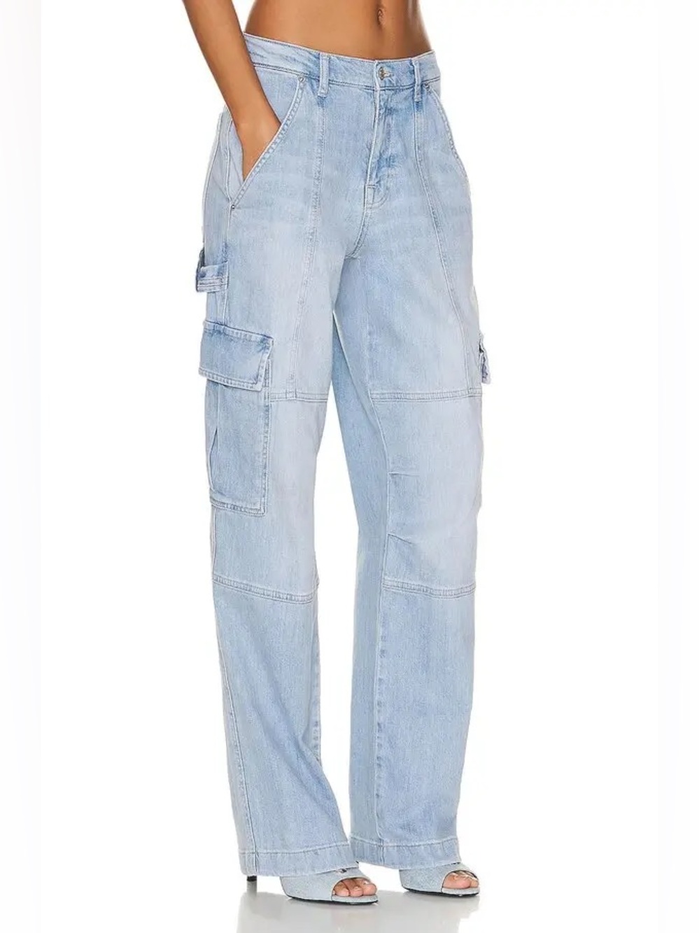 Jonathan Simkhai Axelle Utility Cargo Pant Jeans in Light Wash Denim Size 30